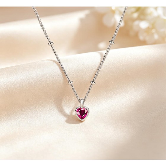 Dainty Heart Charm Necklace Pink Crystal Love Necklace Simple Cute Jewelry for Women