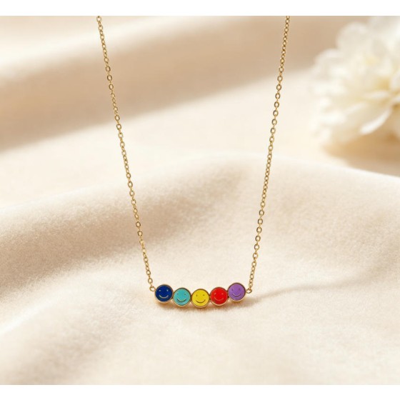 Colorful Smiley Face Necklace Y2K Aesthetic Cute Charm Jewelry for Women