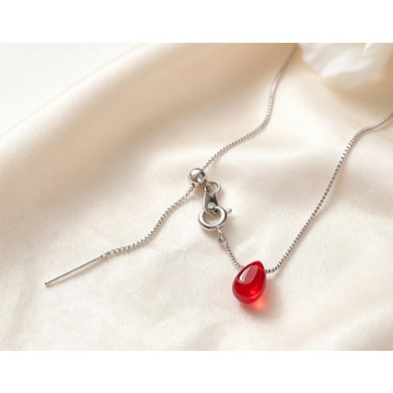 Red Drop Necklace Aesthetic Statement Jewelry Minimal Modern Style