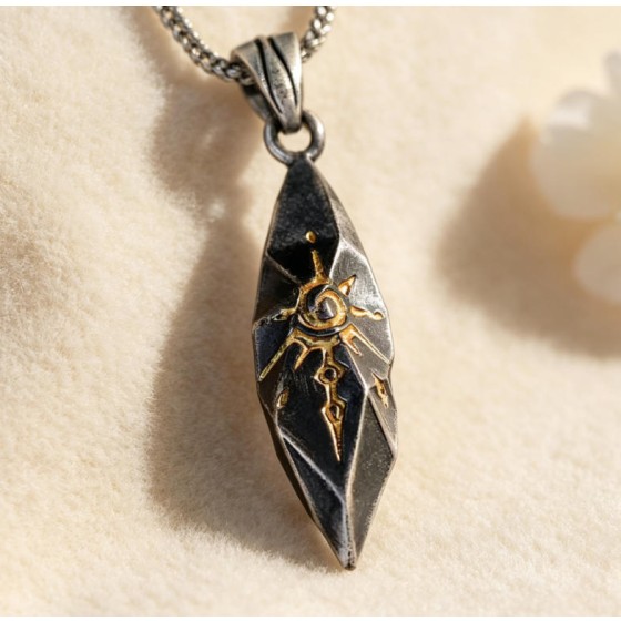 Rune Sun Pendant Necklace Gothic Fantasy Jewelry Minimal Statement Piece