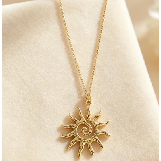 Sun Spiral Pendant Necklace Celestial Gold Jewelry Minimal Statement Style