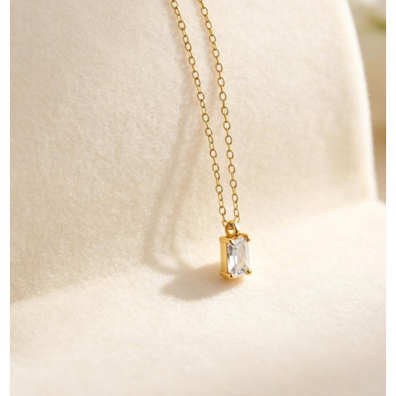 Minimal Golden Pendant Necklace Rectangle Crystal Simple Layered Necklace