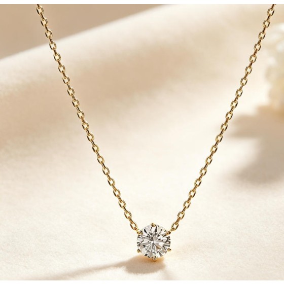 Minimal Spark Solitaire Necklace Round Crystal Pendant Dainty Everyday Necklace