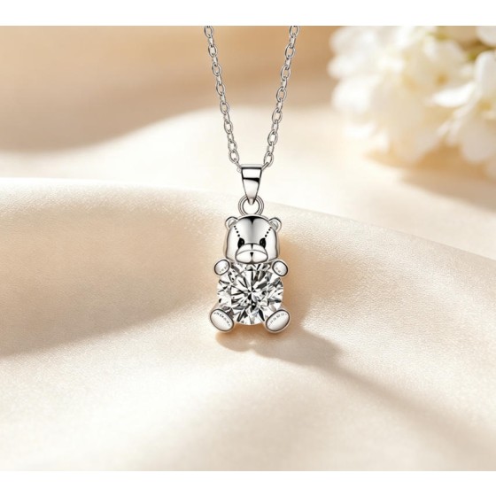 Crystal Bear Pendant Necklace Sweet Minimal Jewelry Gift for Girlfriend