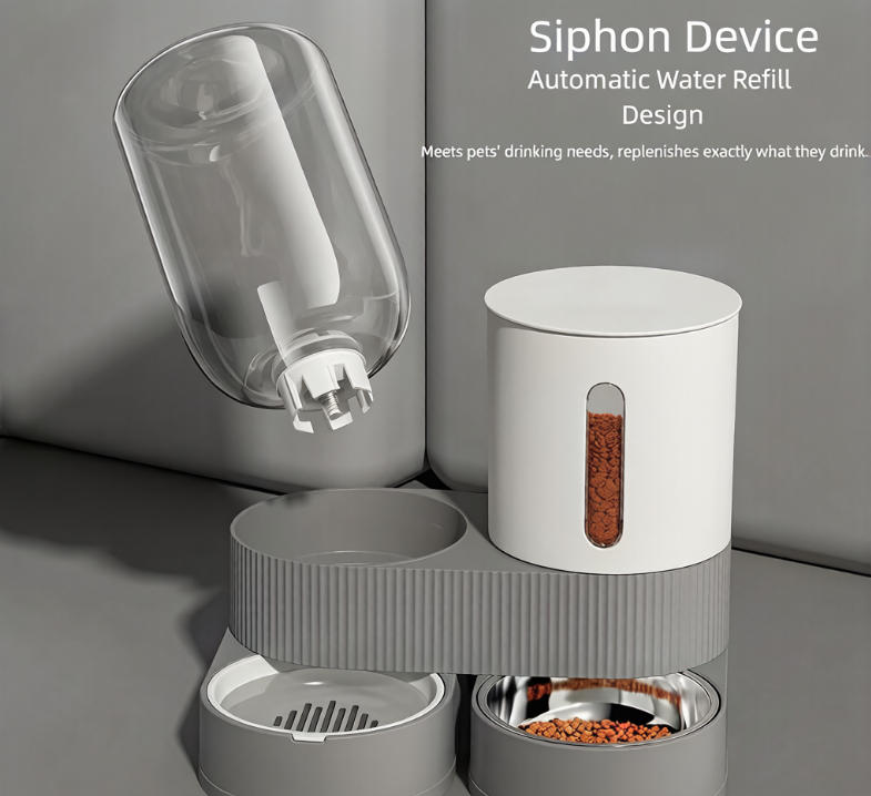 Automatic cat feeder, integrated cat drinking and feeding bowl,